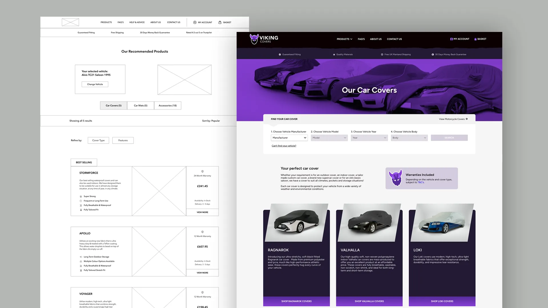 Viking Covers mockup with a wireframe design