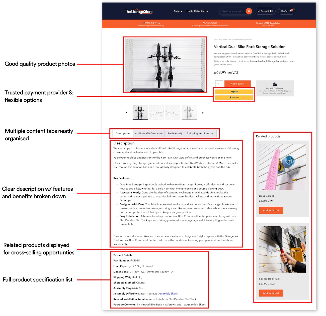 An ecommerce product page on one of Damteq's client's websites.