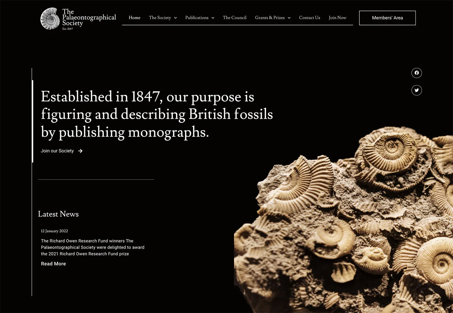 The Palaeontographical Society website homepage