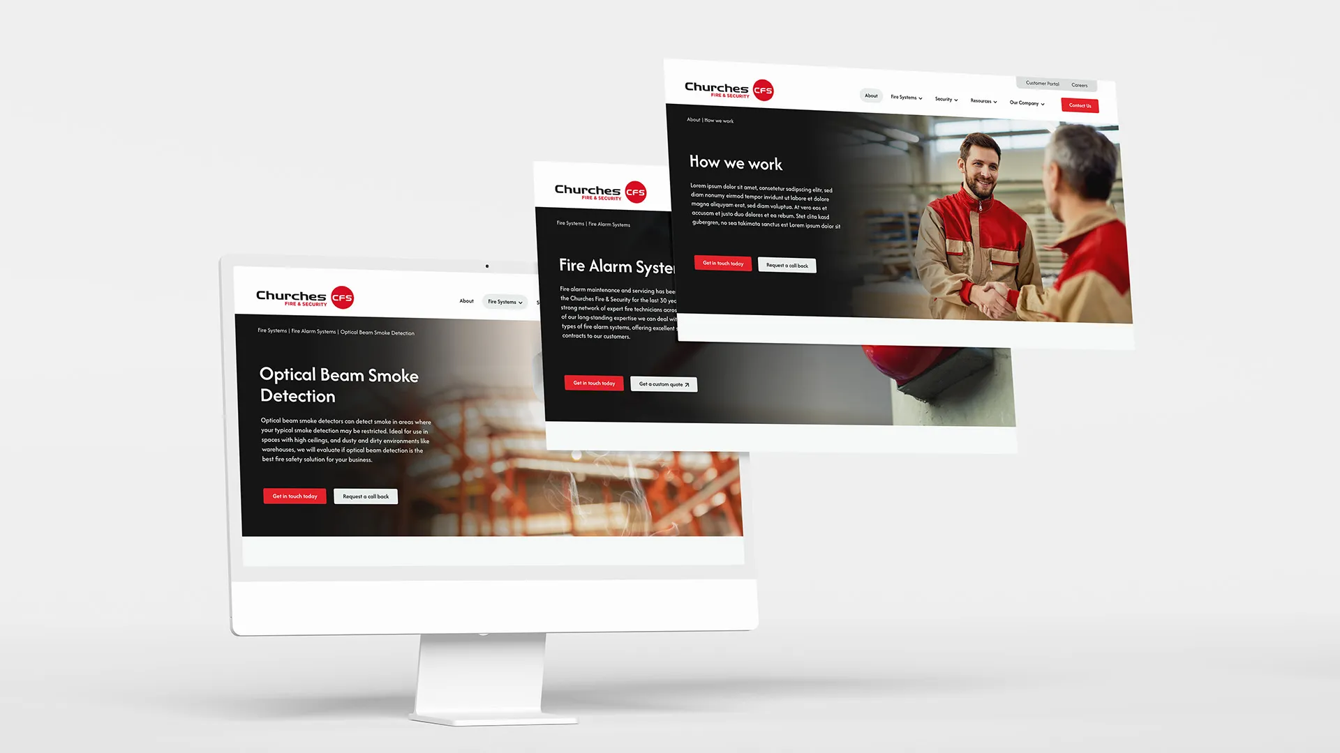 Churches Fire & Security's new website on a computer screen